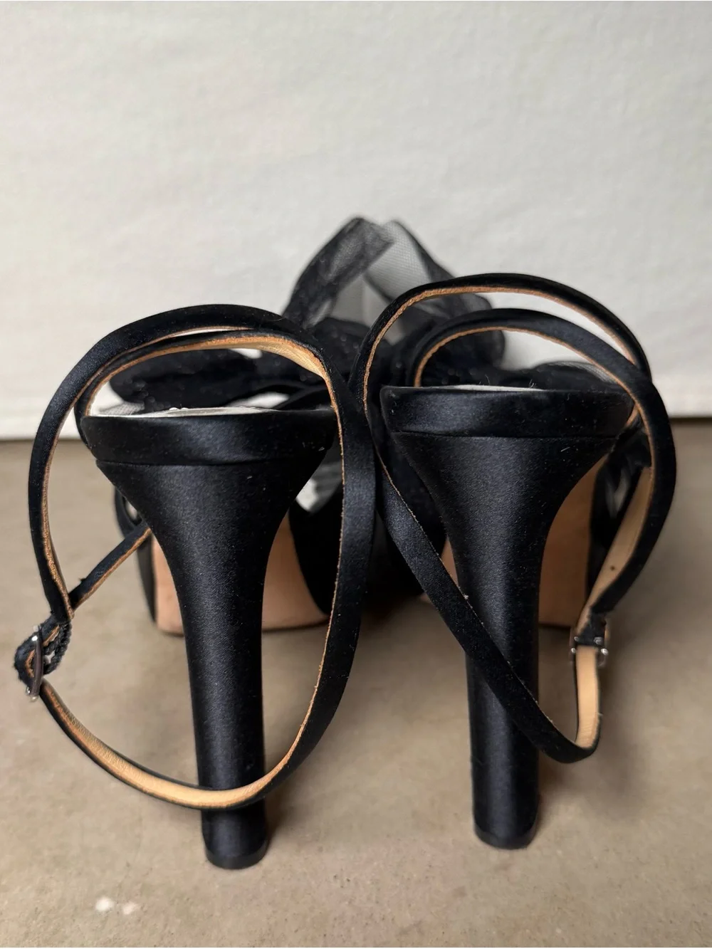 Badgley Mischka Sophie Tulle-Bow Ankle Strap Platform High Heel Sandals